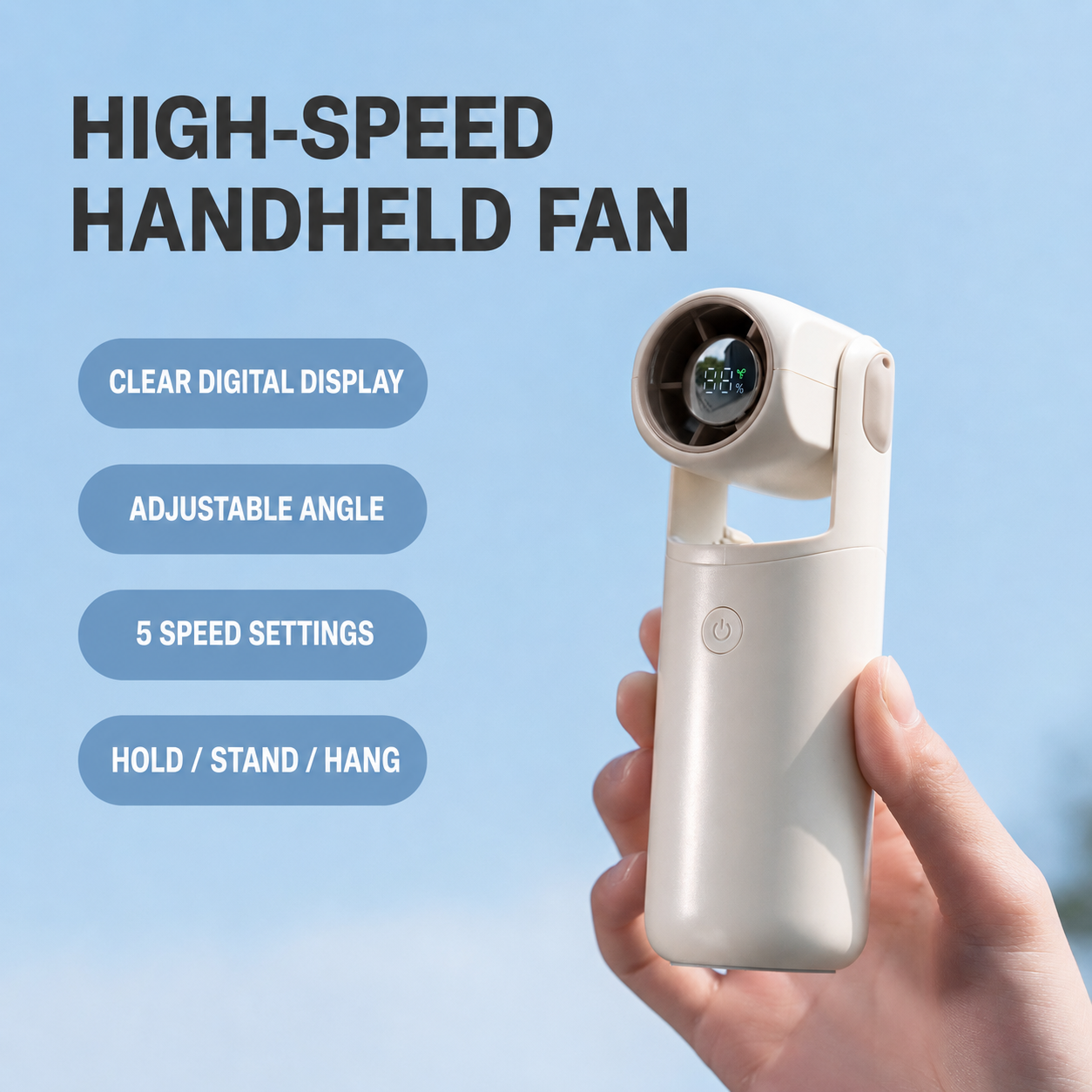 F03 digital display handheld fan – product detail view 6