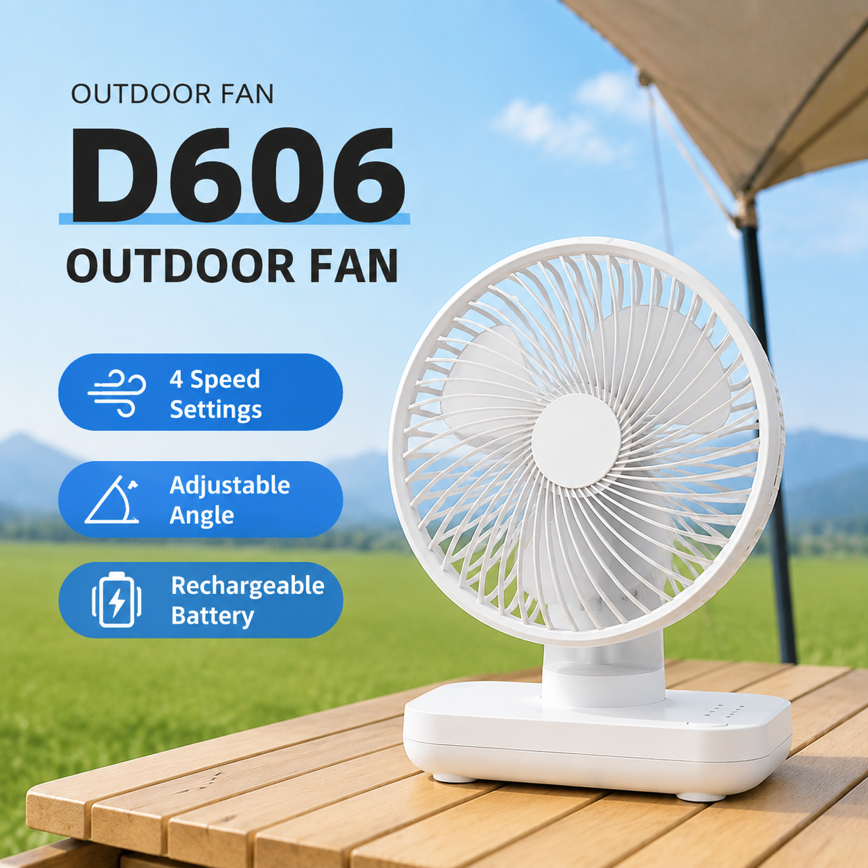 D606 compact rechargeable desktop fan – product detail view 6