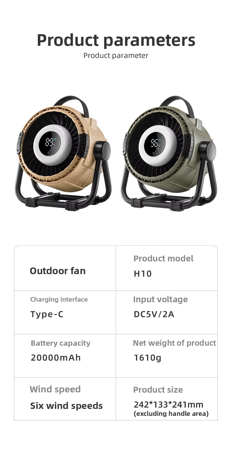 Ventilador de camping recargable H10Y 20000mAh – vista detallada del producto 12